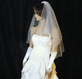UK 2 Tier Bridal Wedding Veil With beaded ribbon bow - Waist Length-Ivory
