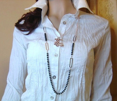 UK-Womens Ladies beaded long chain winter sweater jewellery necklace pendant