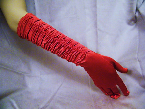 JessicaLove 15.5" Ladies Satin Bridal Opera party Glove elbow length Ruched-Red
