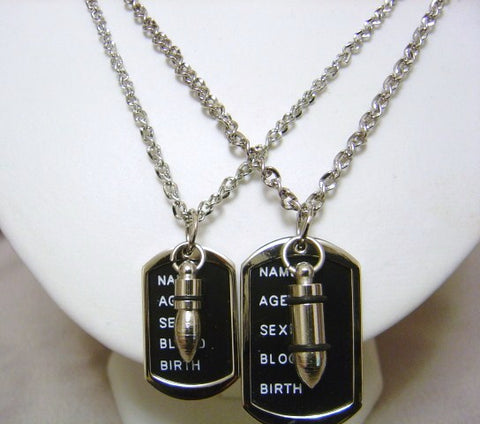 UK Men Unisex LOVE COUPLE Stainless Steel 2 Set Title Dog Tag Chain Necklace