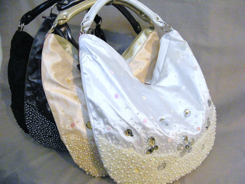 UK-Ladies Womens Glossy Faux leather beaded shoulder bag tote bag handbag #2374