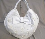 UK- Womens Beaded Faux leather Bow shoulder bag tote bag #1232