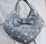 UK- Womens Beaded Faux leather Bow shoulder bag tote bag #1232