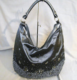 UK-Ladies Womens Glossy Faux leather beaded shoulder bag tote bag handbag #2374