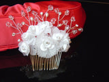 UK- Freshwater pearl crystal Bridal Wedding headpiece silk flower Comb