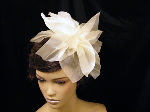UK- Silky Floral FASCINATOR Headband Wedding Party Prom Bridal Flower Headpiece