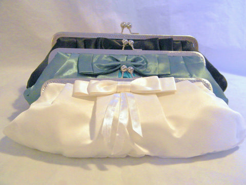 UK-Ladies Bridesmaids Satin bow bridal wedding prom evening clutch bag 20148