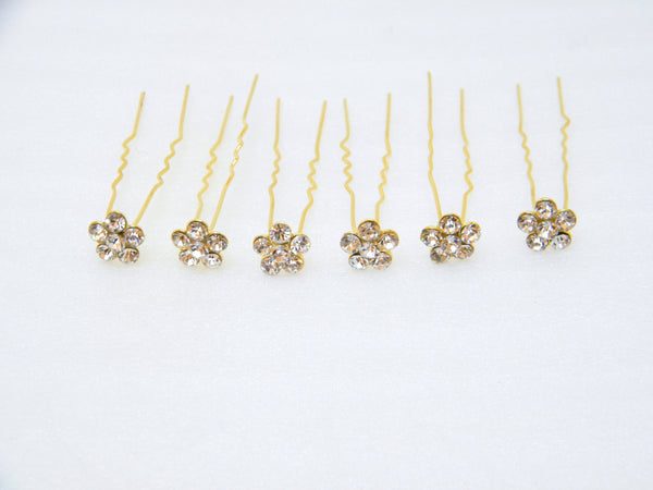 UK- 6 Diamante Crystal Bridal Tiara Wedding Prom Hair Pin Twister - Gold Sr2055b