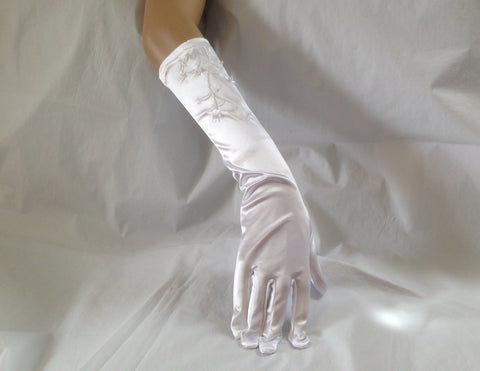 JessicaLove 15'' Satin Bridal wedding fancy dress Glove elbow length-finger-White