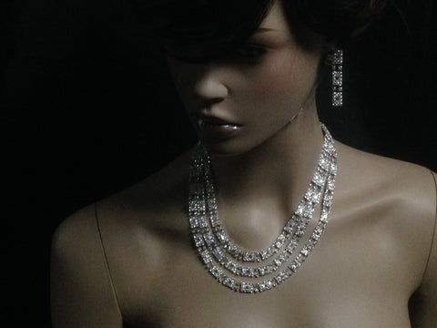 UK-Unique Design Sparkling White Crystal Bridal Wedding formal necklace set
