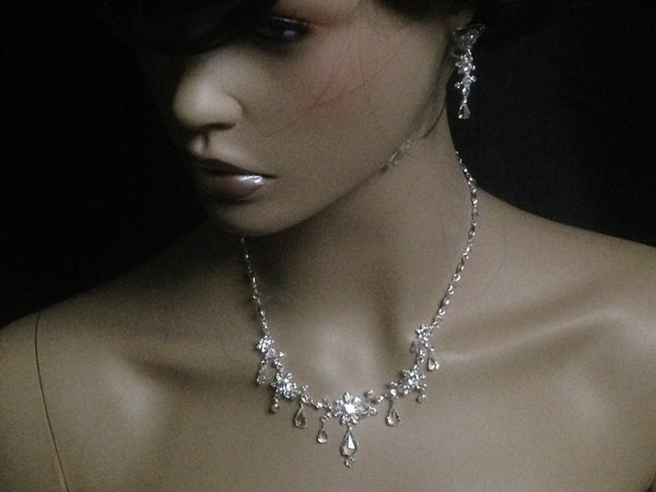 UK-Womens White Crystal Bridal Wedding Prom Jewellery necklace sets -SR3188