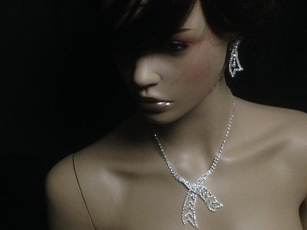 UK-Women White Crystal Bridal Wedding Prom jewellery necklace earring sets -93