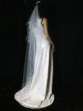 UK 1 Tier bridal wedding veil - beads and ribbon bow length 2.1 meter
