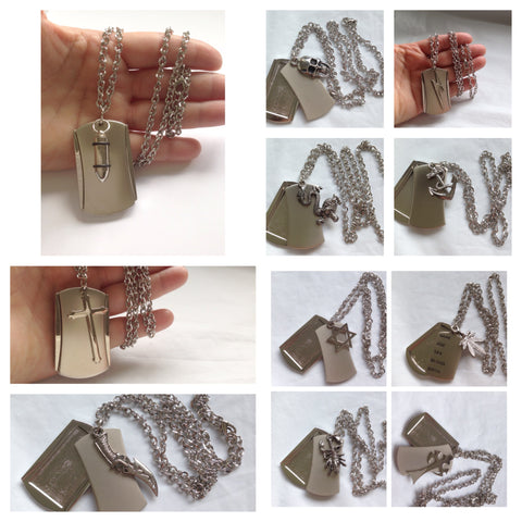 UK - Men Unisex Stainless Steel 3 Pieces Dog Tag Chain Necklace Photo Frame