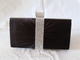 UK-Crystal hard case box shape satin bridal evening party clutch bag #20516 Black