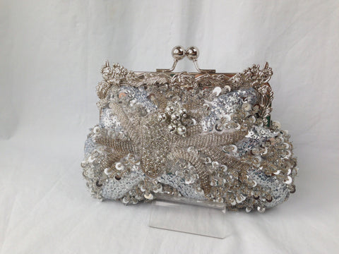 UK Bridal hand sewn beaded sequins evening bag occasion #Clutch purse 5045