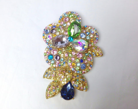 UK-Beautiful Diamante Rhinestone Costume Brooch Pin Formal Occasion Party Bridal Big Flower