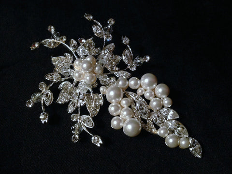 UK-White crystal mock #pearl bridal x'mas prom gift party #brooch pin bargain