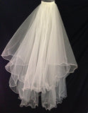 UK 2 Tier Bridal Wedding Veil - Full Volume WAVE Ruffle Trim - Waist Length - White