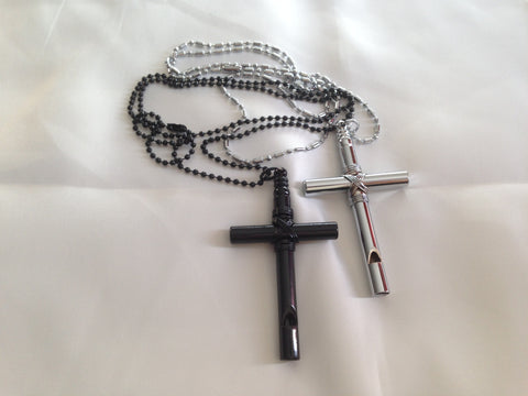 UK - Men boy unisex CROSS WHISTLE PENDANT in STAINLESS STEEL Necklace Tag Gift