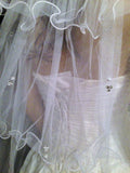 UK - 3 Tier Cathedral Wedding Veil - Crystal Pearl Beads - Waved Trim 2.6m WHITE