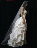 UK 1 Tier bridal wedding veil - beads and ribbon bow length 2.1 meter