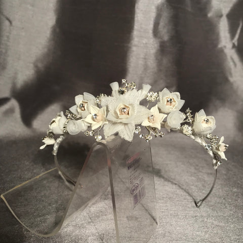 Silk clay flower crystal #Bridal Tiara Wedding Prom Crown headband LP19 Cream